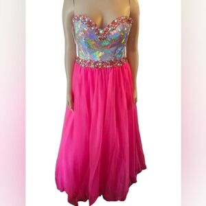 Strapless Hot Pink Prom/formal Maxi Dress With Mirror  Ball Top 16